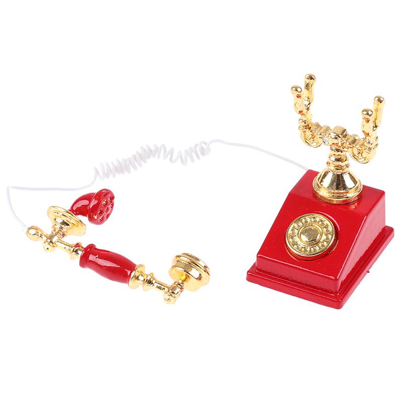 1Pc 1:12 Dollhouse Miniature Phone Model Retro Rotary Telephone for Doll Decor Children's toys and family utensils