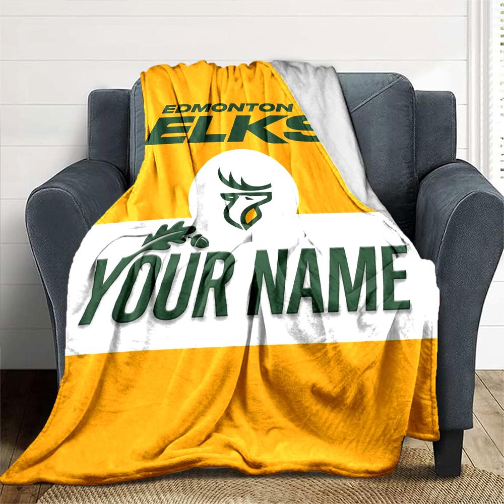 Name Custom Edmonton Elks Print Flannel Blanket High Quality Warm Comfortable Cover for All Seasons Perfect for Gifts Home Decor