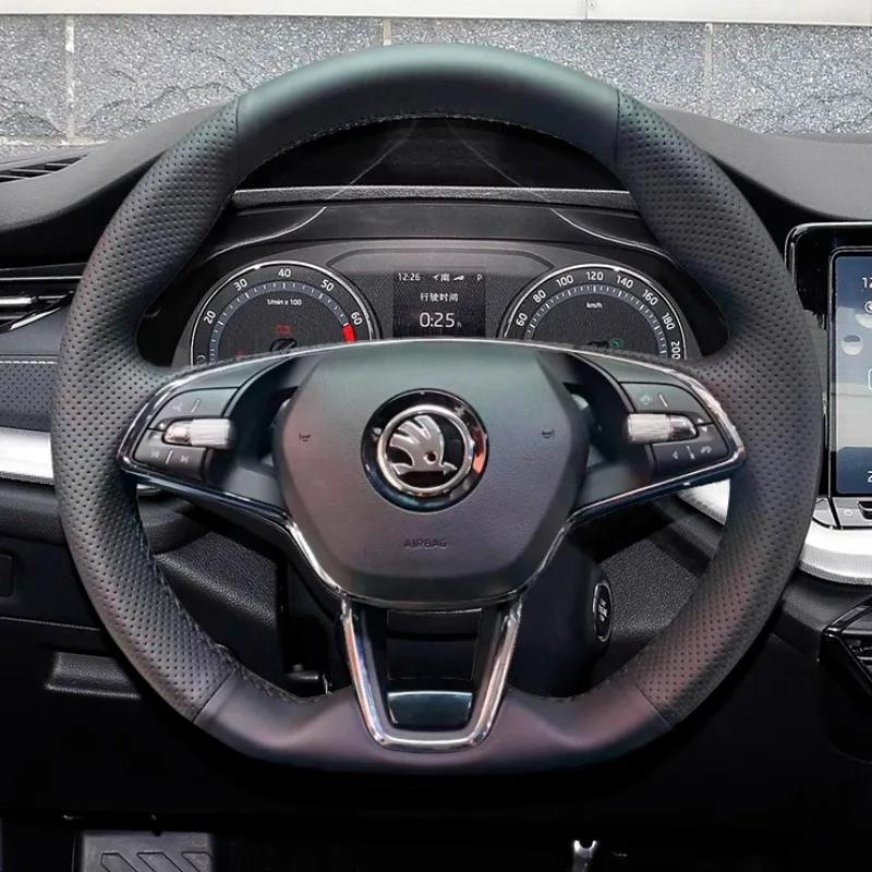 AAABP1 Hand Stitched Car Steering Wheel Cover for Skoda Karoq sport Karoq Scala 2024 2023 2022 DIY Soft Suede leather Car Interior