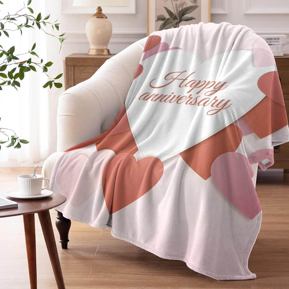 Happy Anniversary Throw Soft Flannel AC Blanket Lightweight Summer Nap Throw Cozy Blanket for Sofa Bed Travel Home