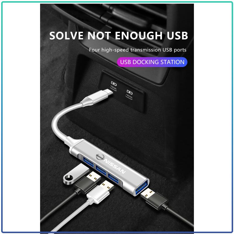 1 шт. Адаптер-разветвитель USB Type-C на USB, Многопортовый концентратор, Автоаксессуары Для Nissan Nismo Qashqai j11 Juke GTR X-Trail Patrol Micra Navara Tiida Murano