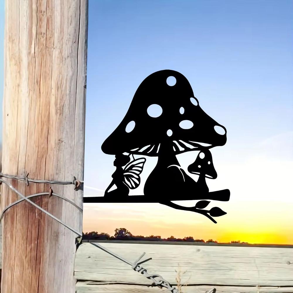 Очаровательное Металлическое Настенное Искусство Эльфа-Гриба - Железный Силуэтный Садовый Колышек для Наружного Домашнего Декора, Двора, Патио и Сада