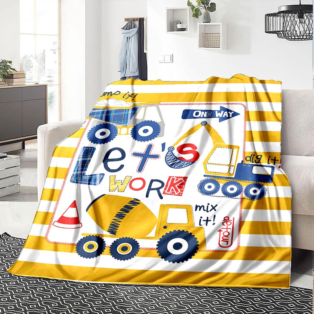 excavator Theme Printed Blanket - Perfect for Couch, Bed, Travel & Outdoor Use | Machine Washable, Cozy & Durable.