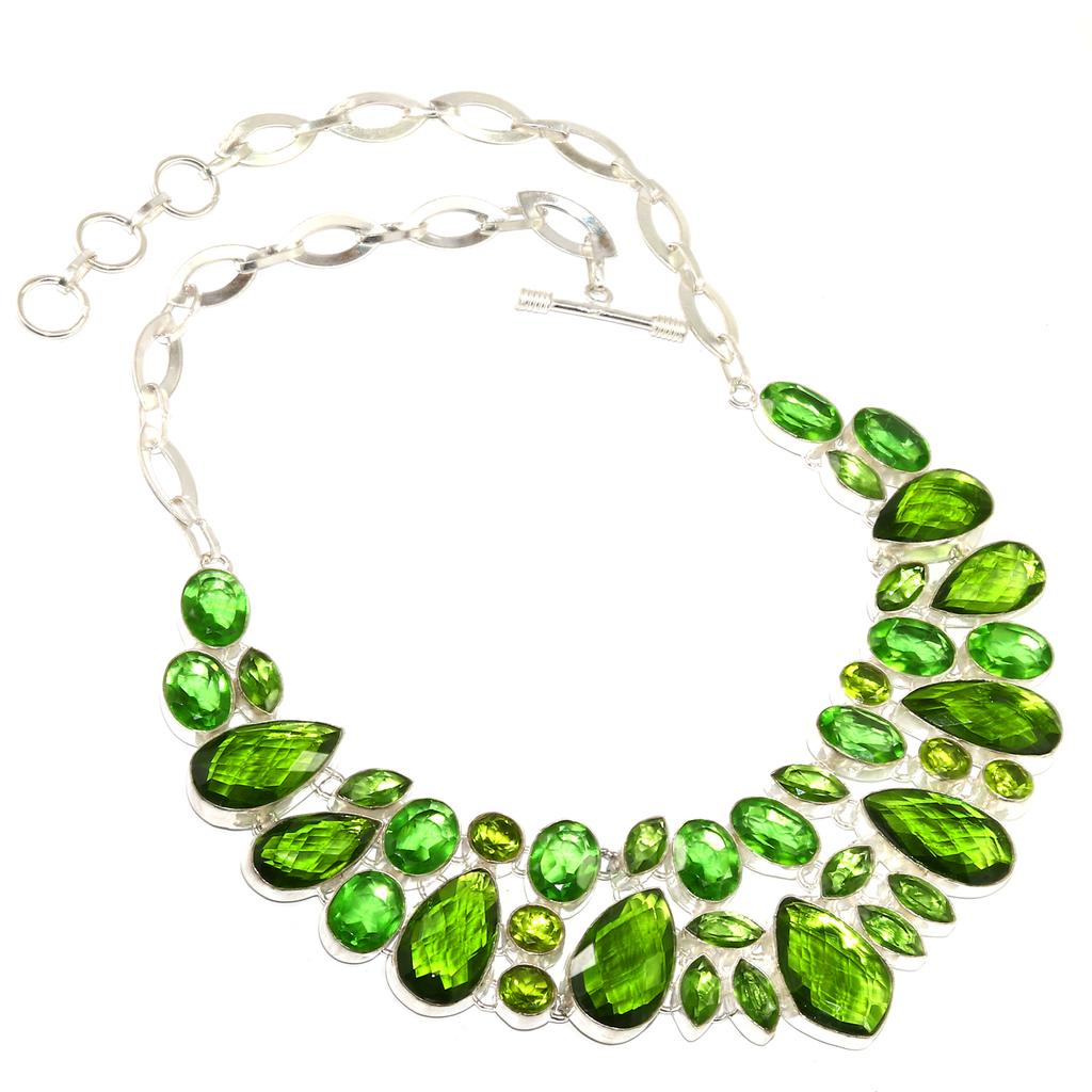 Peridot Quartz Gemstone Ethnic Style Jewelry Necklace 16-18''