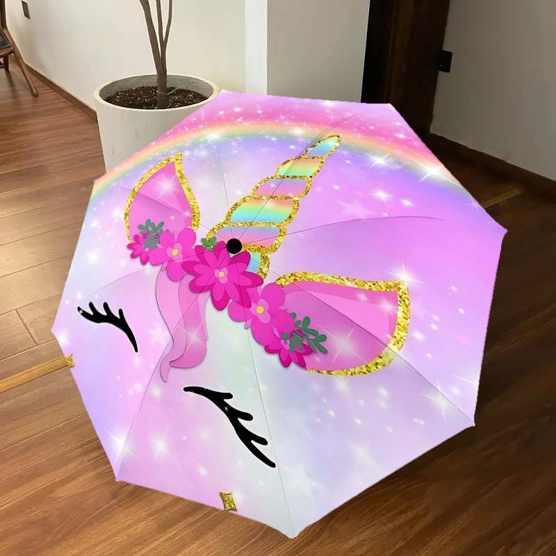 1PC Unicorn Rainbow Umbrella-8-Rib Reinforced Portable Folding Travel Suitable for All Seasons Outdoor Daily Use-Z0480