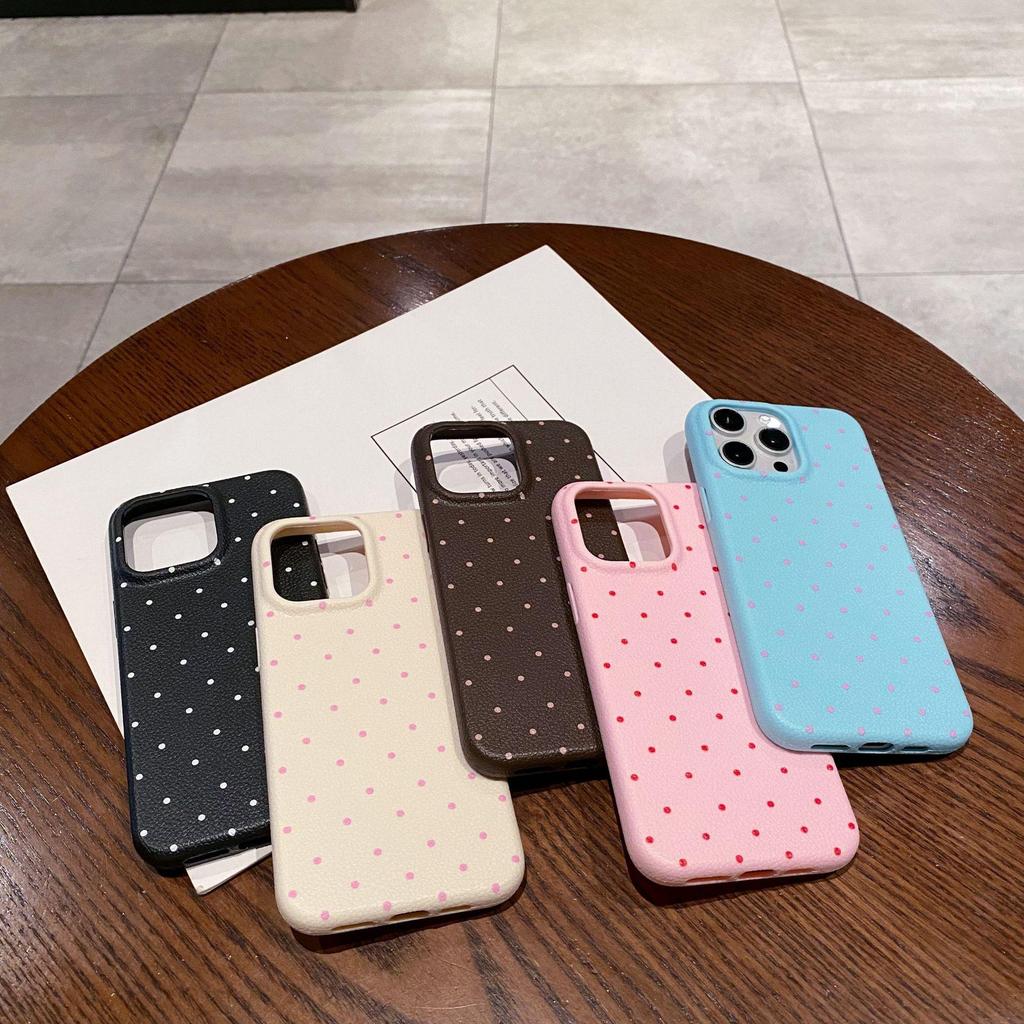 Polka Dot Leather Texture Full Coverage Soft Shell Case for iPhone 12/13/15/16 Pro/Max