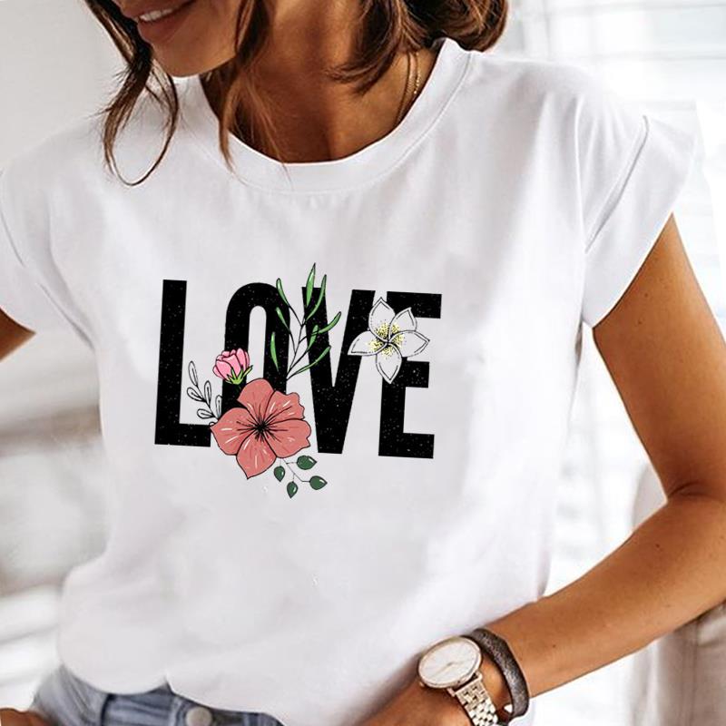 (Азиатский размер) Футболка с коротким рукавом, цветочный тренд, милый сладкий топ, модная футболка 90-х годов, женская одежда, повседневная женская футболка с принтом, женская футболка с графикой