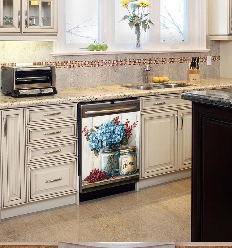 1 шт. ПВХ Водонепроницаемые Наклейки Кухня Цветочный Принт Украшение Дома Наклейка для Посудомоечной Машины Самоклеящиеся Обои Холодильник