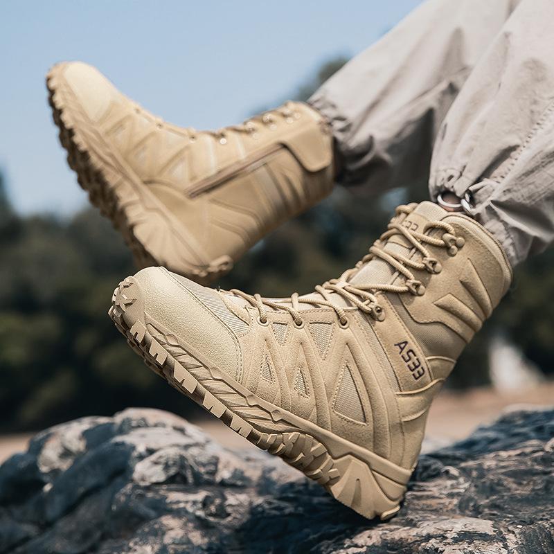 Summer New Large-size Military Boots Outdoor Wear-resistant Field Boots Front Lace-up High-top Large-size Men's Shoes