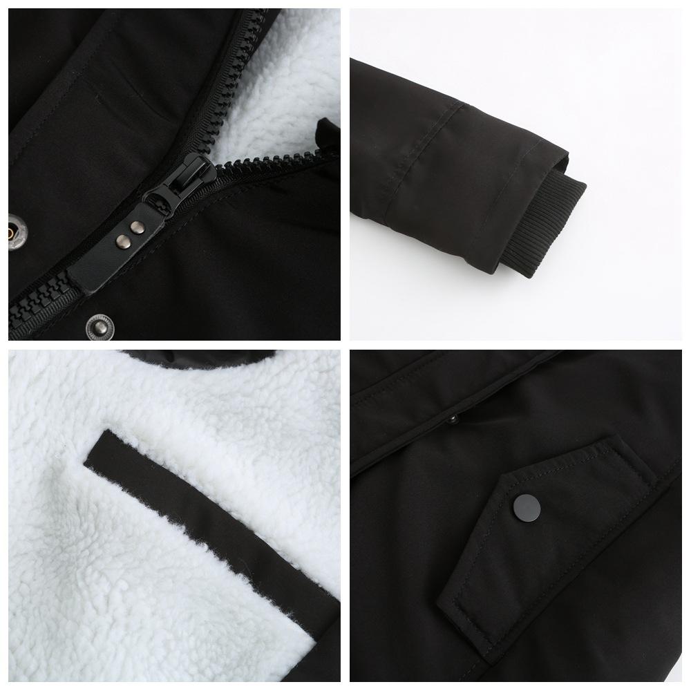 Women Hooded Collar Long Sleeve Solid Color Zipper Lamb Velvet Thickened Warm Parka S-5XL