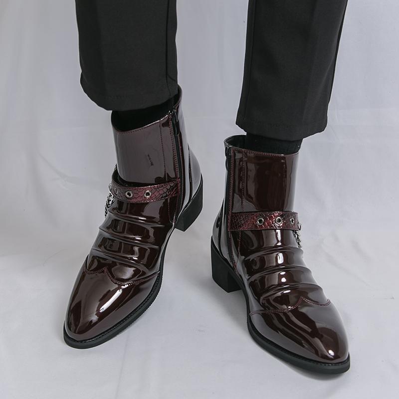 Мужские ботинки с высоким голенищем из ПУ с острым носком, украшенные цепочкой, модные классические мужские ботинки, размеры 38-46