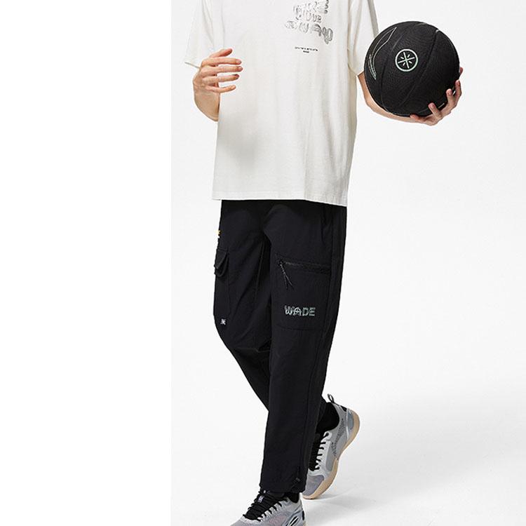 Li Ning Letter Print Drawstring Cuffed Knit Sports Pants Men Bottoms Black AYKT761-1