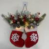 Twinkling Christmas Mitten Wreath, Christmas Lighted Werath Front Door Artificial Garland, Christmass Balls Hanging For Par