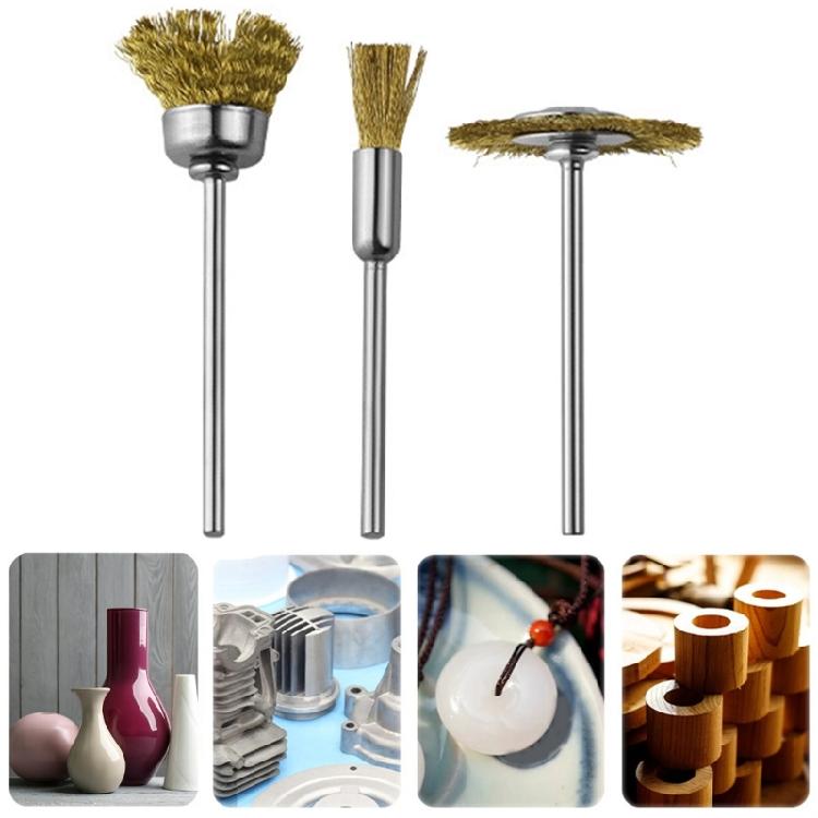 3Pcs Coppers Iron Rotating Brushes 2.35mm Arbor Size Multi Functional Design For Accuracy Grinding Tasks