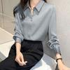 Women's Silk Shirts V-neck Solid Laides Tops Women Spring Fashion Satin Long Sleeve Blouses Button Up OL Vintage Top