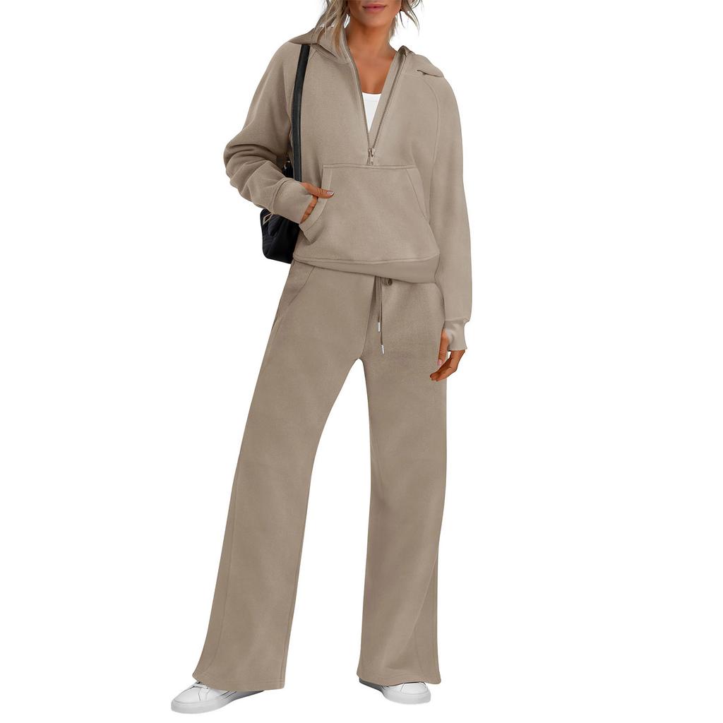 Женская мода однотонная толстовка с длинным рукавом и капюшоном, топ и брюки, повседневный комплект из двух предметов для отдыха