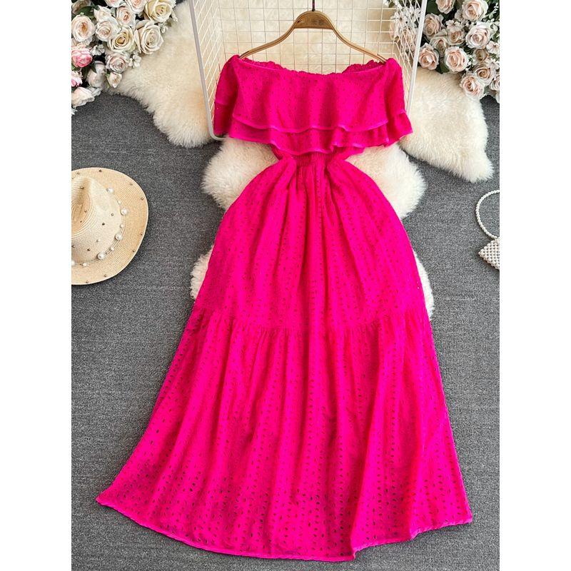 Off-the-Shoulder First Date Vintage Ruffled Waist A- Line Dress