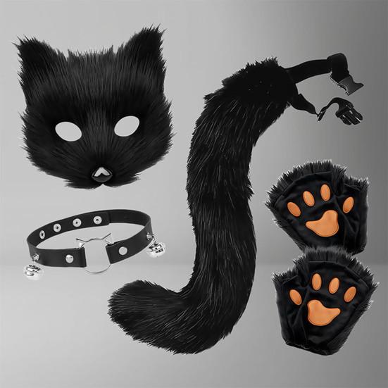 Faux Fur Fox Tail Set Cat Wolf Cosplay Costume Plush Masque Fluffy Paw Gloves Halloween Christmas Party Role-Playing Accessories