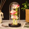 Led Galaxy Rose Eternal Rose Flower With Fairy String Lights 3 Head Flannel Artificial Flower In Dome For Valentine'S Day Gift