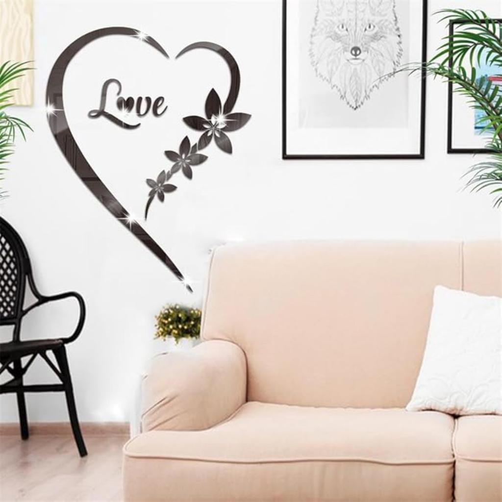 DIY Wall Art Heart Shape Mirror Wall Sticker, Self-Adhesive Love Heart Acrylic Mirror Wall Stickers Art Mural, Home Decor Heart Mirror Wall Decals