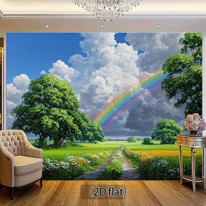 2D Sunny Meadow with Rainbow Backdrop Photography Background Banner