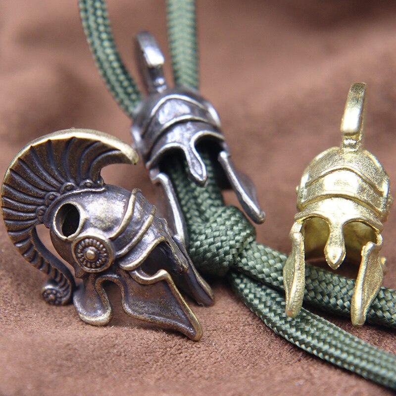 Outdoors EDC Tool Brass Spartan Roman Warrior Helmet Knife Beads Lanyard Pendant DIY Paracord Bead Woven Rope Bracelet Accessory