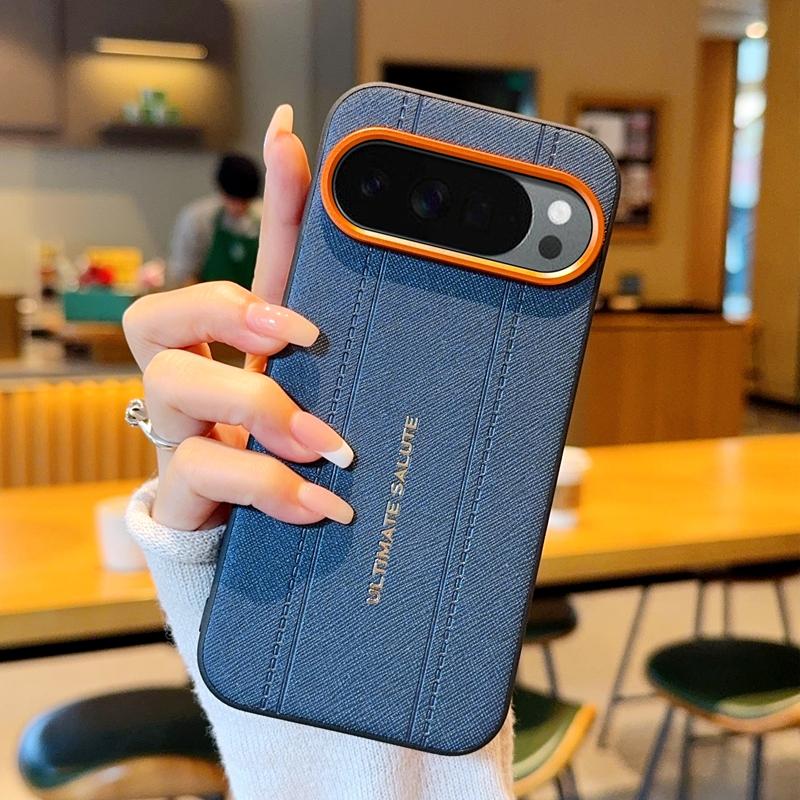 Роскошный Чехол-Крышка из Кожи с Текстурой Крокодила для Google Pixel 10 9 10A 9A Pro XL Тонкий Оранжевый Кольцо для Камеры Ударопрочный Чехол