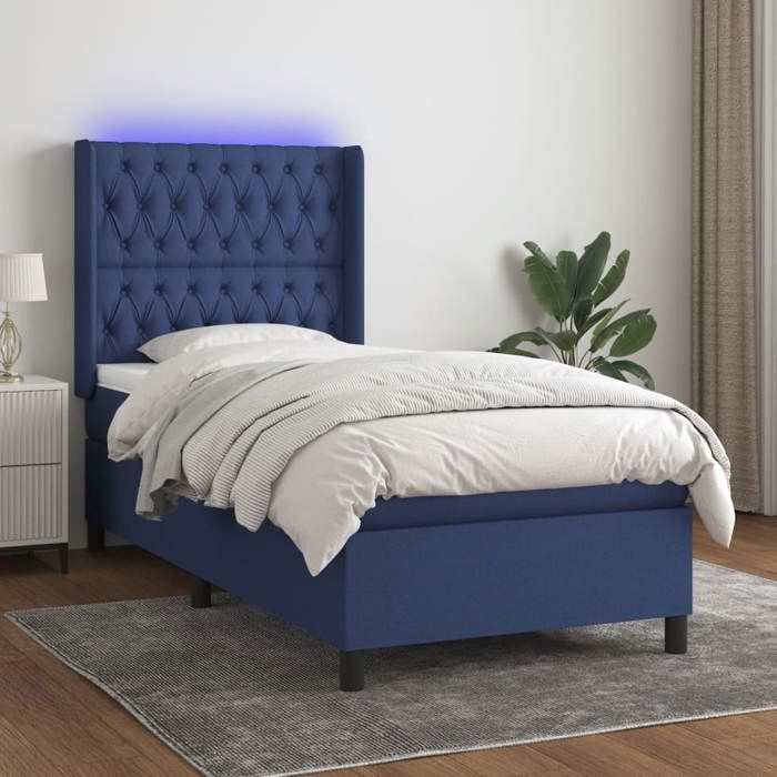 VidaXL Slat Bed Base with Mattress and LED, Upholstered Bed, Single Bed, Adult Bed for Interior Bedroom, 3138515