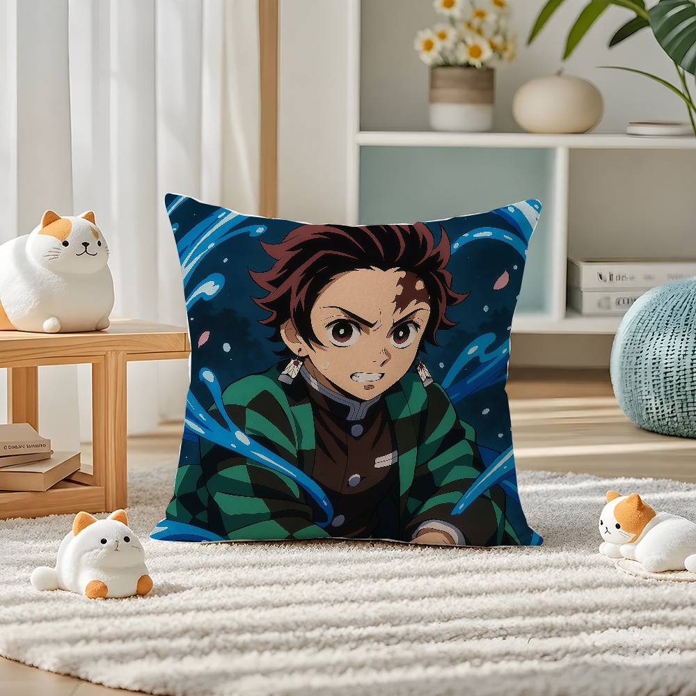 Demon Slayer Kamado Nezuko Anime Plush Pillow Cover Soft Short Plush Cushion Cover For Sofa Bedroom Home Decor Gift Decoration