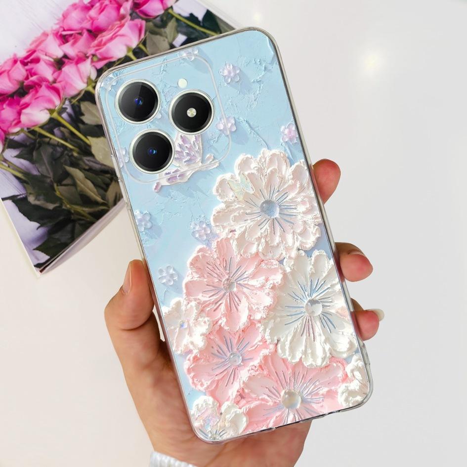 Для Realme C63 4G 2024 Чехол RMX3939 Чехол Милое Сердце Любви Мягкий Прозрачный Силиконовый Защитные Чехлы Для Realme C61 4G C 61 C 63 Funda
