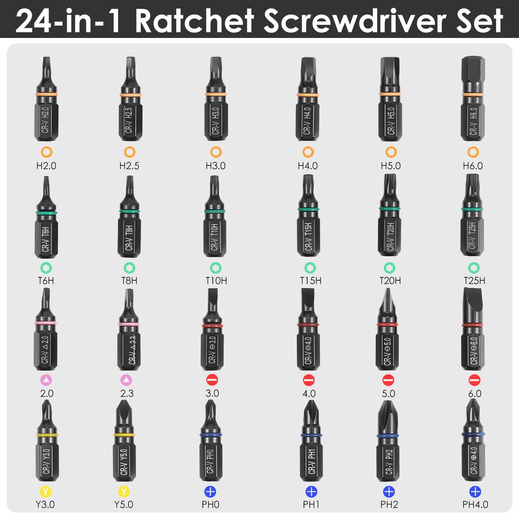 Набор магнитных отверток 24 в 1 DIY Набор отверток с трещоткой Набор насадок с отсоединяемой рукояткой с трещоткой для ремонта компьютеров