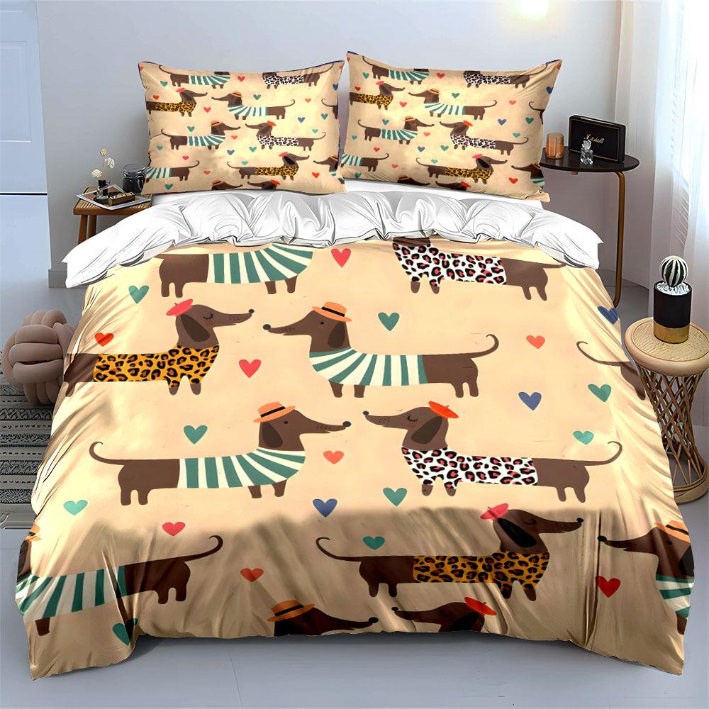 Dachshunds, hearts, striped scarves. Bedding sets Duvet cover sets Duvet covers Pillowcases(1 * Duvet Cover 2 * Pillowcases without duvet insert)