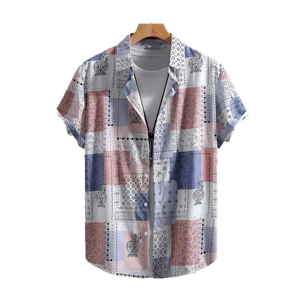 Мужская рубашка с коротким рукавом, мужская рубашка с принтом орехов кешью в стиле ретро, мужская рубашка, лето 2025 г., новое поступление