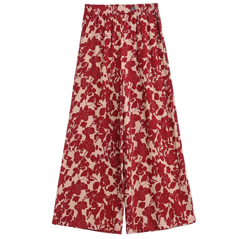 Элегантные летние брюки с высокой талией для женщин, повседневные широкие брюки с эластичной талией, винтажная одежда больших размеров