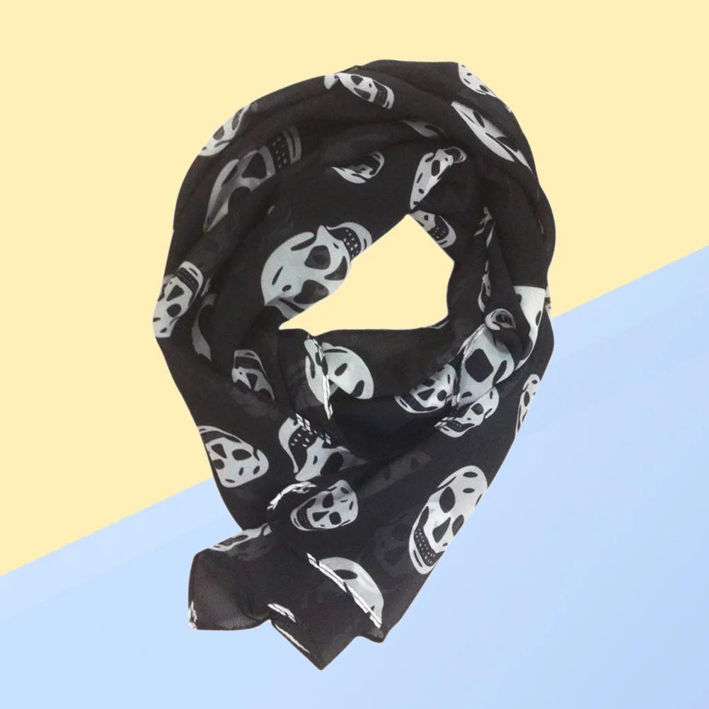 Длинный шарф-платок с черепами для женщин, шифоновый платок-шарф, повязки на волосы, голову, шею с черепами