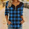 Women's Casual V-neck Long Sleeved Pleated Christmas Plaid Printed Women's Top T-shirt