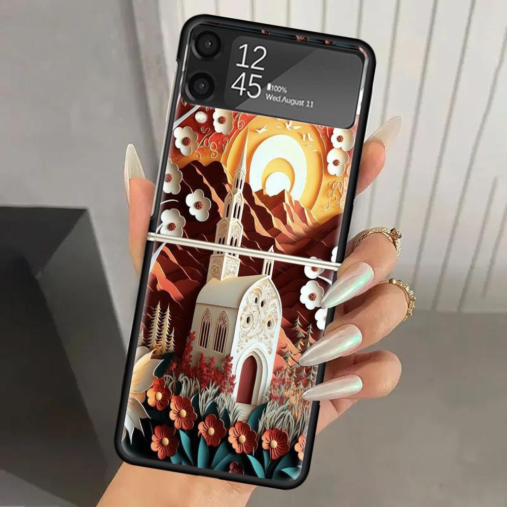 Natural Trees in Mountain Ranges Hard PC Phone Case For Samsung Galaxy Z Flip 7 6 5 4 3 Black ZFlip7 ZFlip6 Flip5 Flip4 Flip3 5G