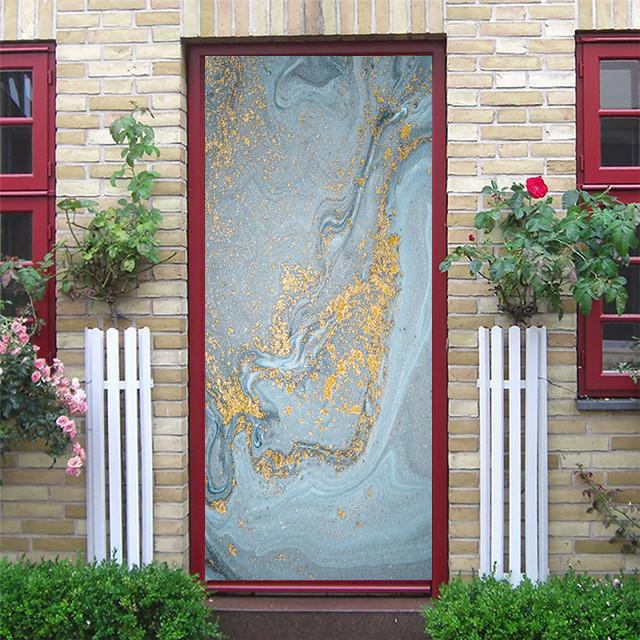 Белые мраморные наклейки на дверь, закат, простые абстрактные линии, бамбуковые обои на холодильник для гостиной, домашний декор, художественные наклейки для спальни