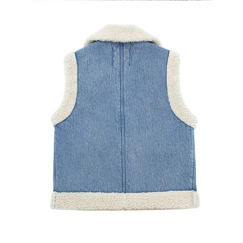 Модный жилет без рукавов из овечьей шерсти, женский толстый лоскутный женский жилет, куртка осень-зима, теплые повседневные плюшевые женские топы с лацканами