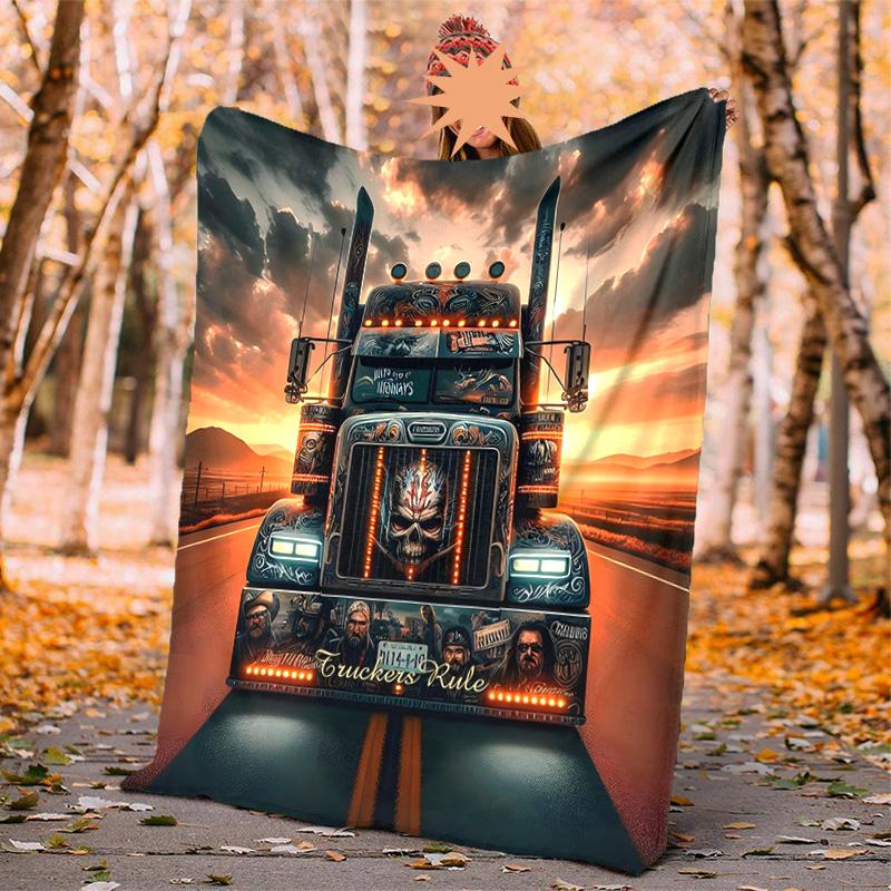 Truck Flannel Blanket Soft Warm All-Season Throw, Design for Camping, Car Travel, Hiking Sofa, Bed, Office Perfect Gift for Parties