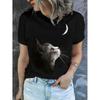Women's Light Yellow Cartoon Cat Print T-Shirt - Two-Cat Design, Relaxed Fit Crew Neck Short Sleeve Tee for Casual Casual Attire, Cat Tshirt