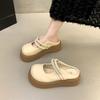 Thick-soled One-pedal Pearl French Mary Jane Bag Head Half Slippers Women's Spring and Summer Outer Wear 2025 New Cool Slippers