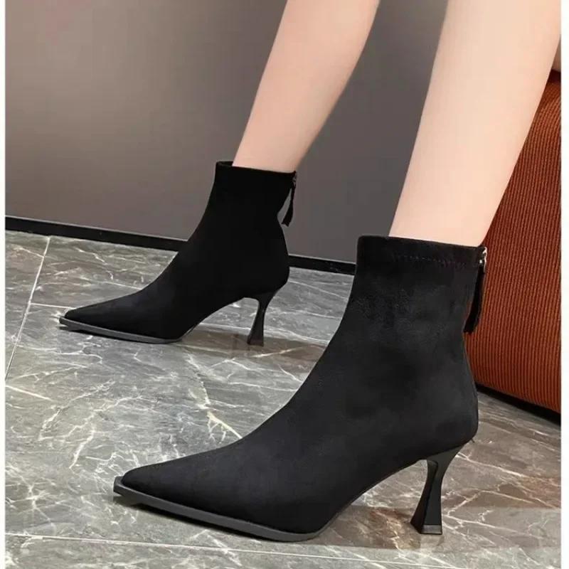 High Heels Ankle Boots Women Leopard Pointed Toe Shoes Winter New Trend Chelsea Snow Botas Pumps Fashion Sexy Zapatos Mujer