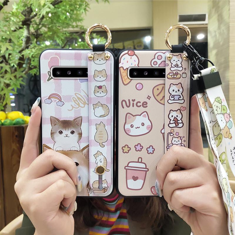 Lanyard Dirt-resistant Phone Case For Samsung Galaxy S10 5G/SM-G977N Soft Case Waterproof Wristband Anti-dust Cartoon