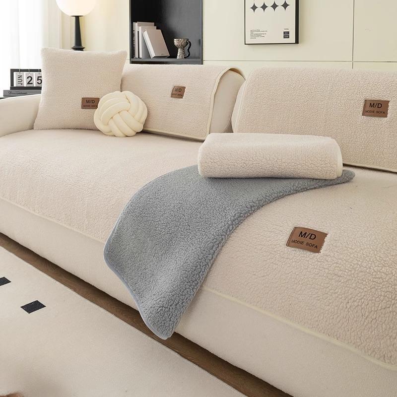 Зимняя подушка для дивана из овчины, легкая роскошная нескользящая подушка для сиденья, однотонный чехол для дивана, тканевый чехол