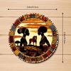 Набор из 6 деревянных подставок в африканском племенном стиле с пробковой подложкой, 2D-печать Закат в африканской саванне с силуэтом львицы