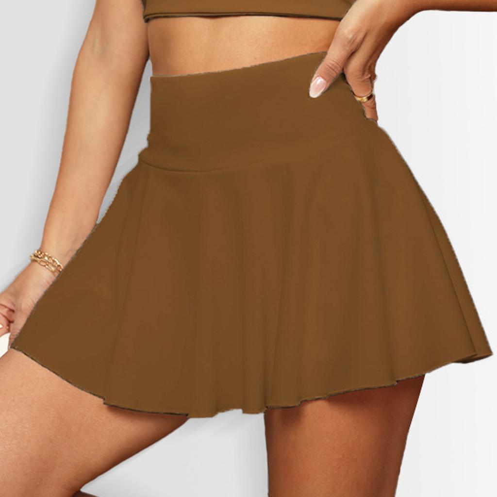 Women's Casual High Waist Solid Color Short Half Skirt Sports Skirt Pleated Skirt