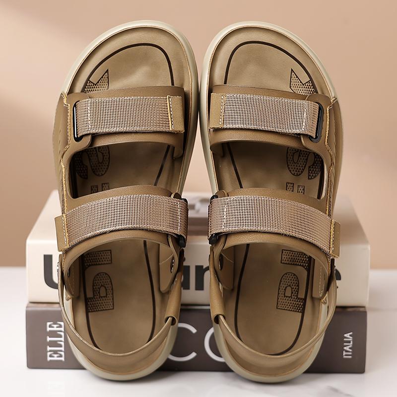 Fashion New Summer Breathable Cool Outdoors Non-slip Men Leather Shoes Trend Minimal Design Adult Soft Sole Shoes Comfort Beach Sandals