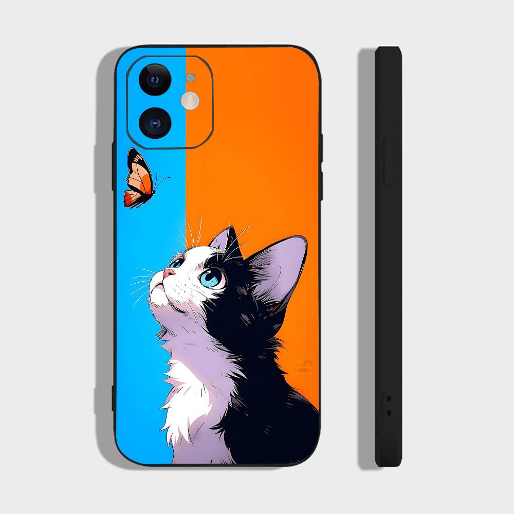 Милый Черный Кот Для IPhone 15 16 14 Plus 13 12 11 17 Pro Max 17 Air Черный Мягкий Чехол для Телефона