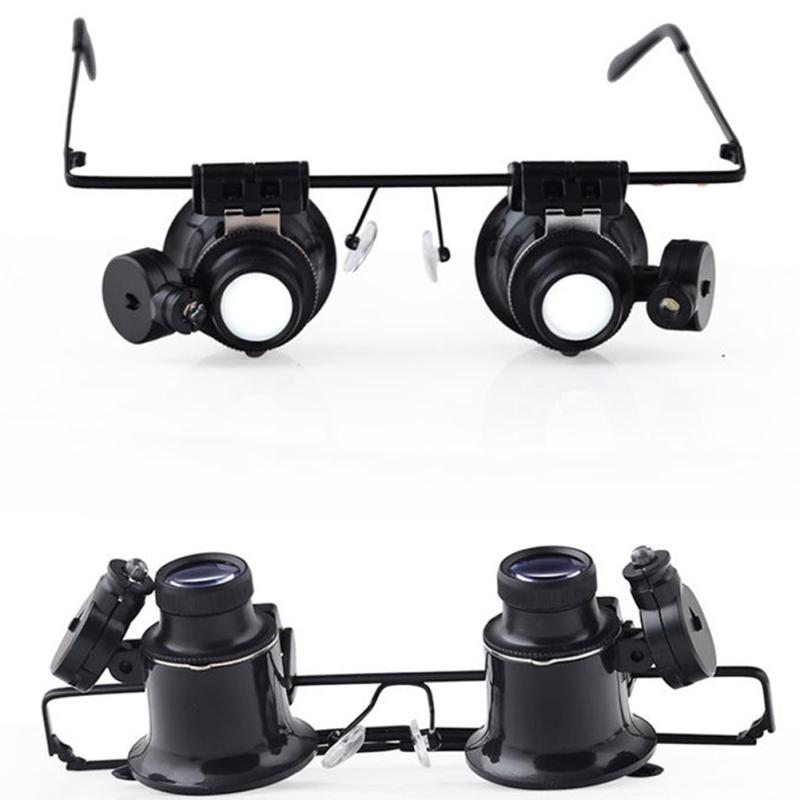 20-кратное увеличительное стекло в стиле очков со светодиодной оптической линзой для наблюдения за чтением ремонта